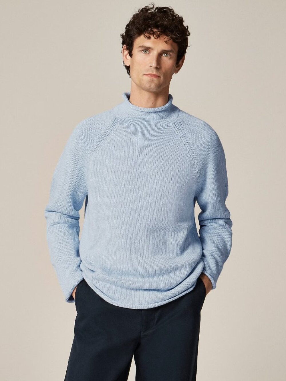 J.Crew 1988 Rollneck Sweater in Cotton in Hthr Sky, Size Small